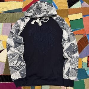 Southpole Y2K Debossed Tiger Patterned Sleeved Navy Hoodie Small